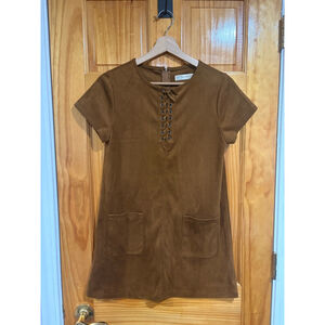Zara Girls Faux Suede Lace Up Shift Dress Brown Size 13/14 Youth